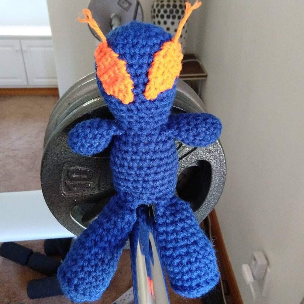Blue Alien Amigurumi Doll Orange Eye antennae handmade crochet New ready to ship - Picture 2 of 11
